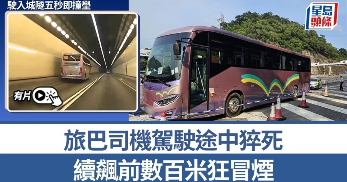 旅巴司機隧道內猝死 車Cam直擊5秒即撞壆 47幼童險釀慘劇