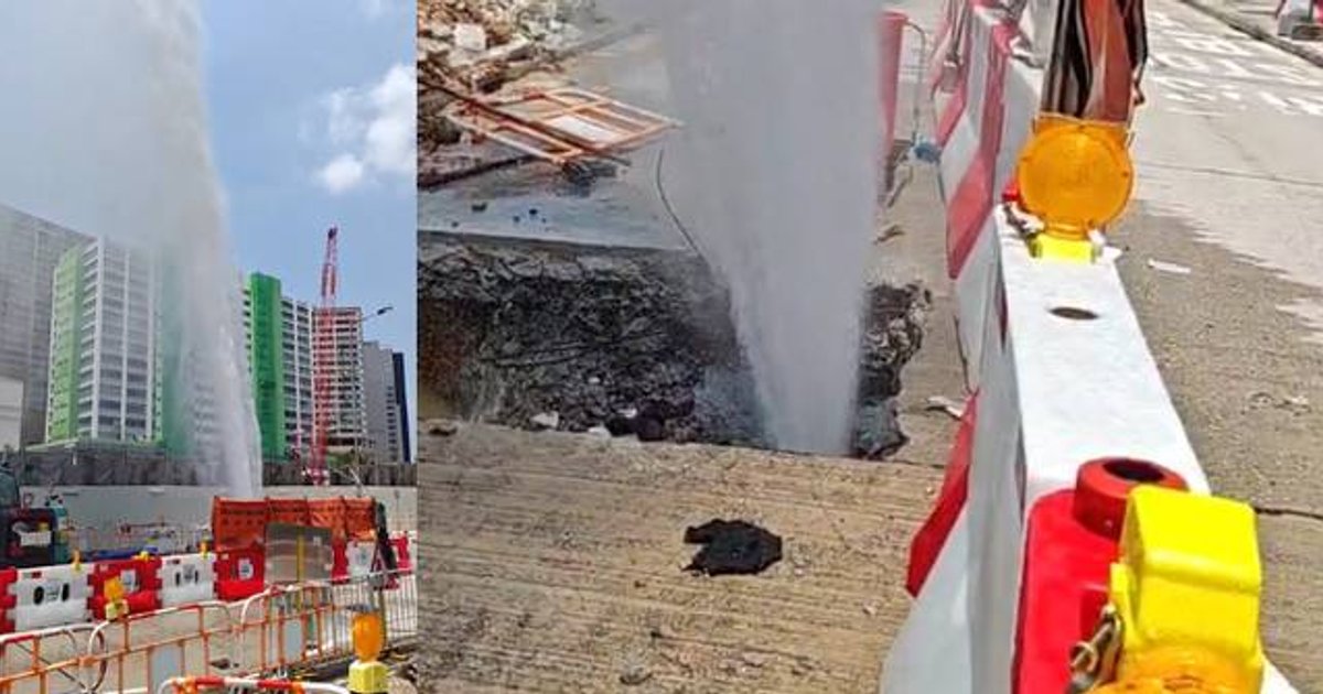 荃灣國瑞路工地爆水管 水柱直衝十層樓高