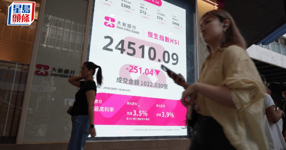中秋北水缺席 港股失守二萬五 專家料下試兩萬四