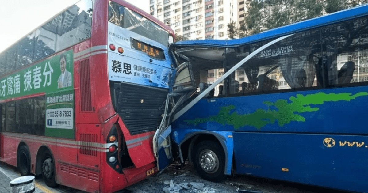 Tour Bus Crashes into KMB Double-Decker in Ngau Chi Wan, Eight Injured