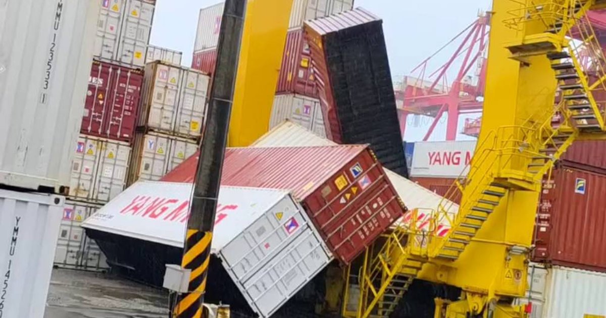 Typhoon Baihaitun Topples Containers at Keelung Port