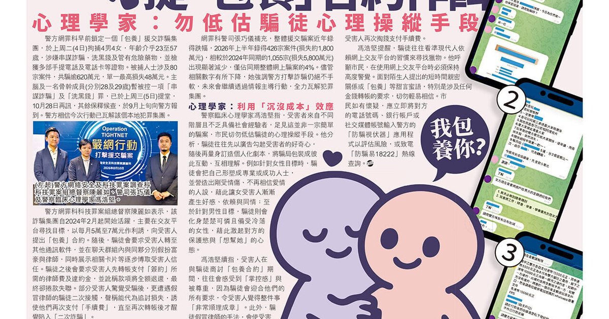 警破包養援交詐騙集團拘8人 涉款逾620萬