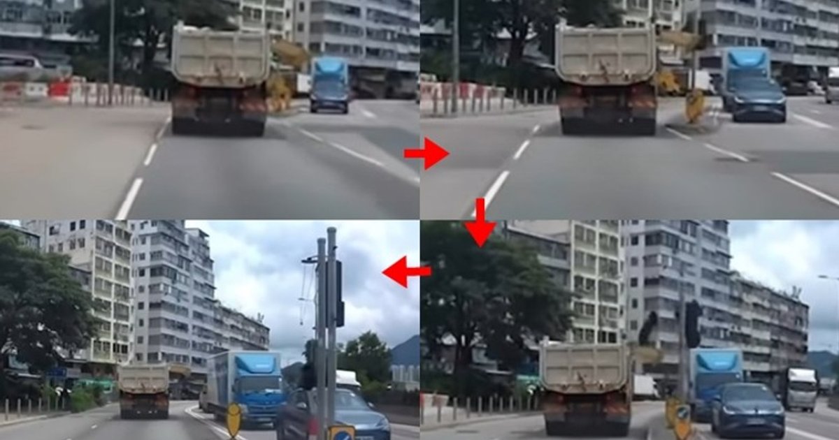 車Cam直擊|觀塘泥頭車面板突升起 撞甩交通燈 網民:又掃�爛嘢