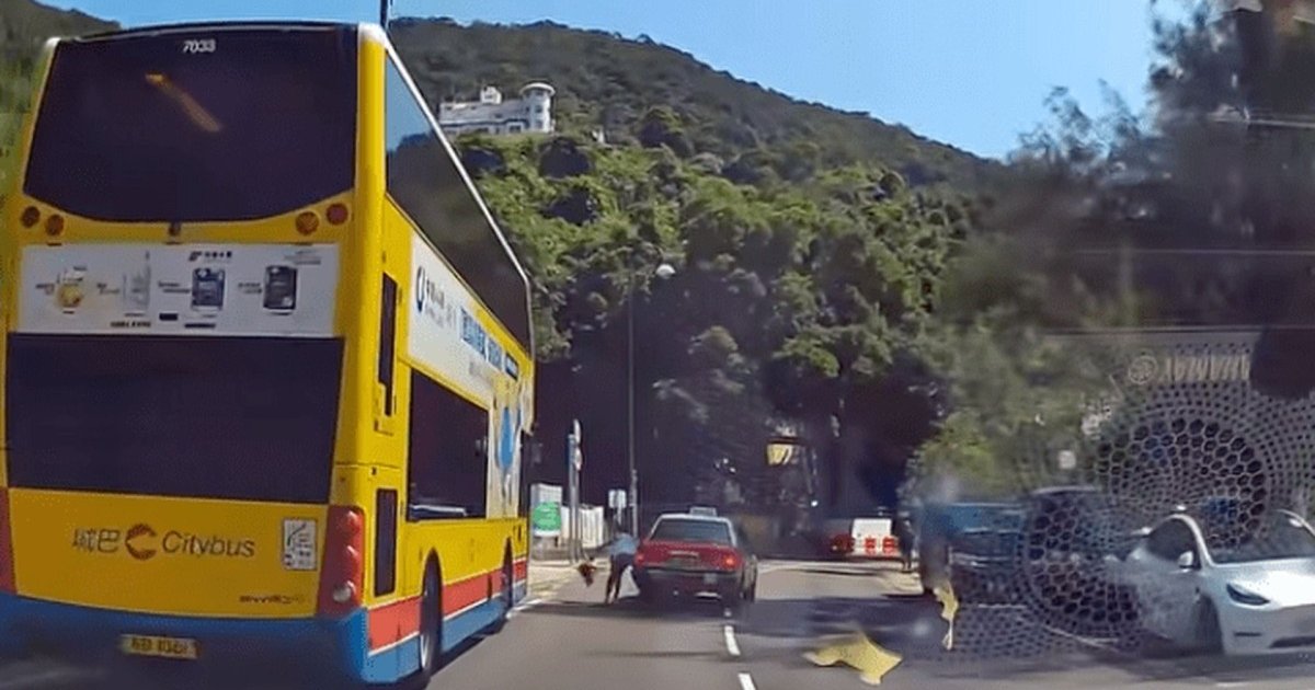 Dashcam Footage Shows Woman Struck by Taxi After Stepping Out From Behind Bus in Deep Water Bay