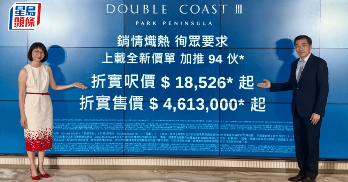 啟德DOUBLE COAST III加推94伙 折實平均呎價約20268元
