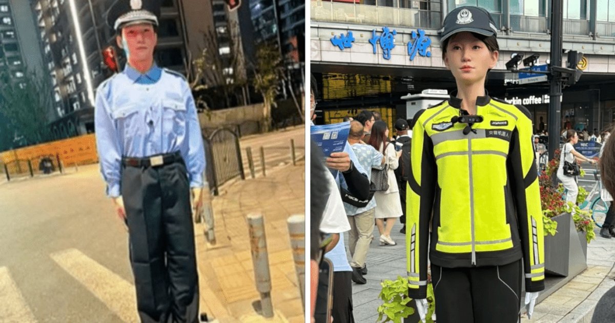 上海高仿真交警機械人深夜執勤惹熱議 藍光照射被批似恐怖片