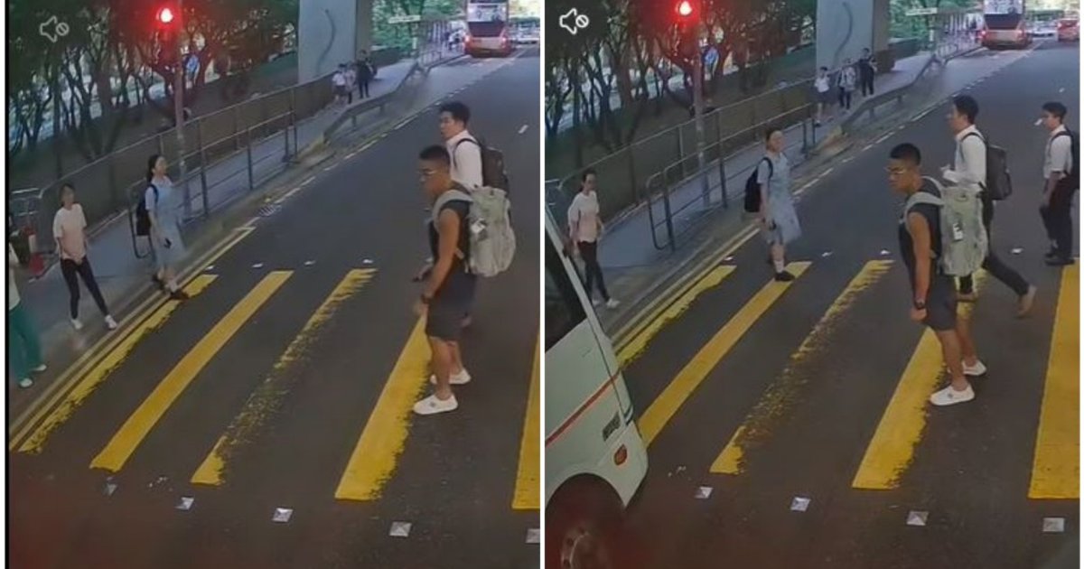 车CAM直击│大围货车险闯红灯撞行人 逾10名路人过路时急停保命