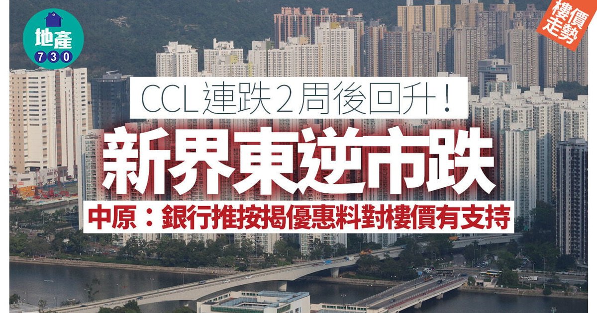 中原城市領先指數連跌2周後回升 新界東逆市下跌