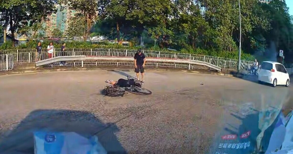 元朗欖口村路私家車撞單車 女騎士倒臥迴旋處送院