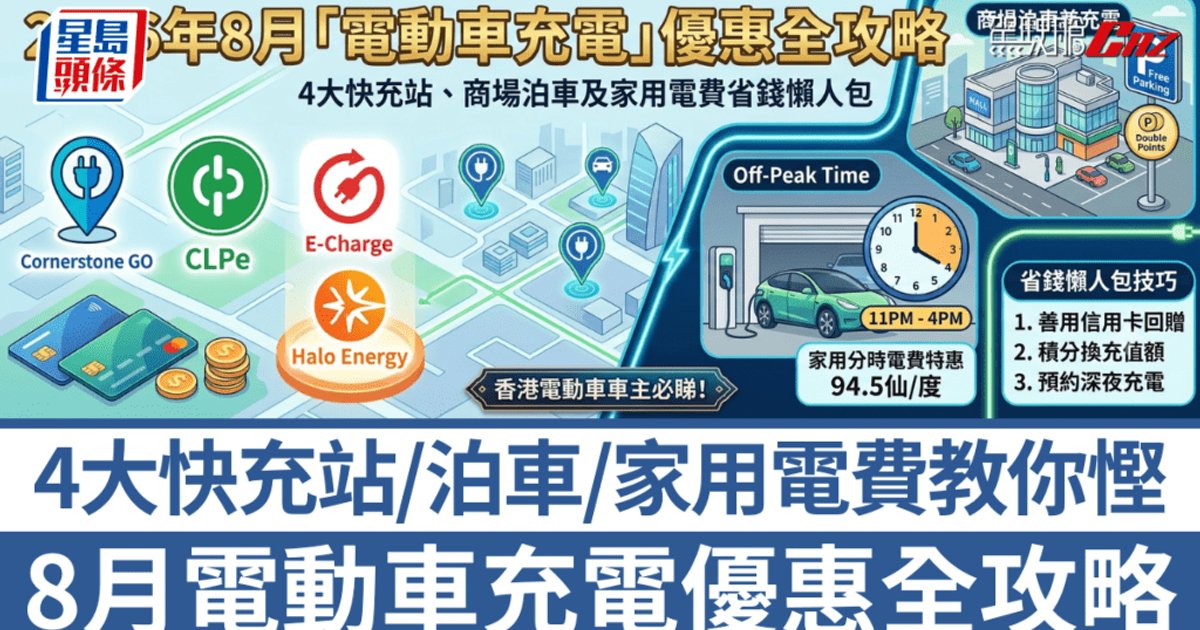 8月香港电动车充电优惠汇总 商场停车家充同步省