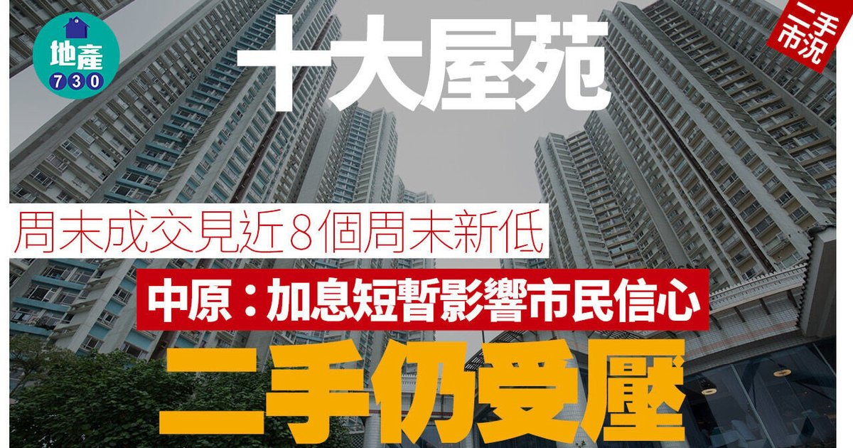 十大屋苑周末仅3宗成交 创8周新低