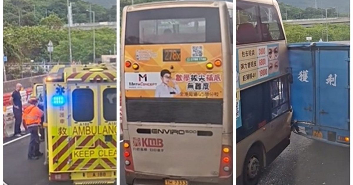 粉嶺九巴撼貨車尾 車頭損毀六人傷