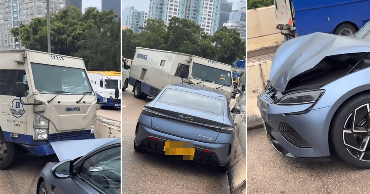 Armored Car Collides with Private Car in Kowloon Bay; SUV Hood Crumpled